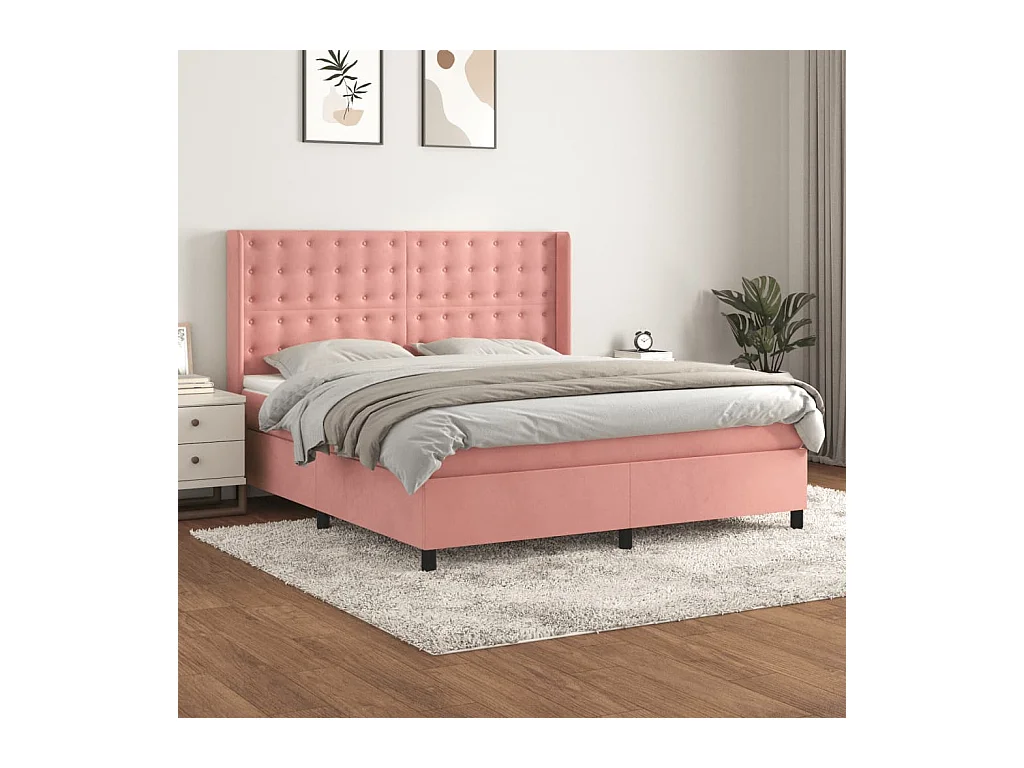 Boxspring met matras fluweel roze 160x200 cm