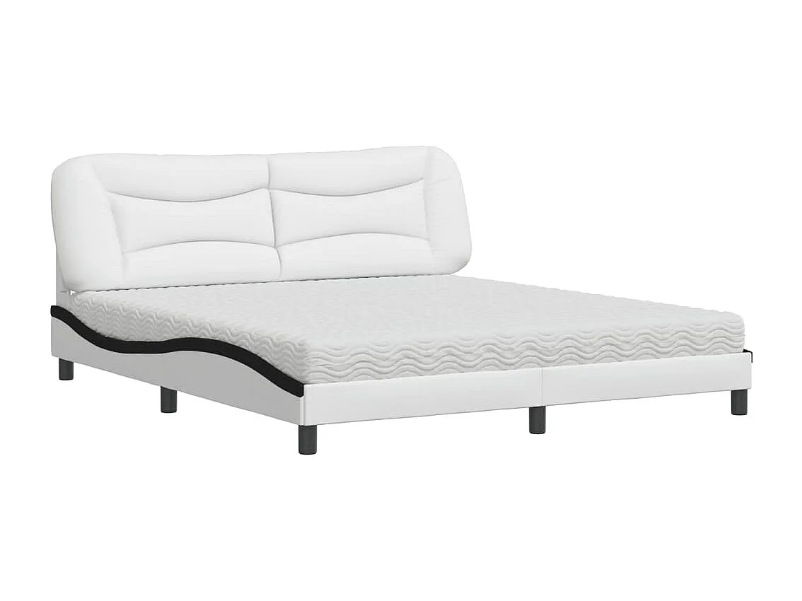 Cama con colchón cuero sintético blanco y negro 180x200 cm