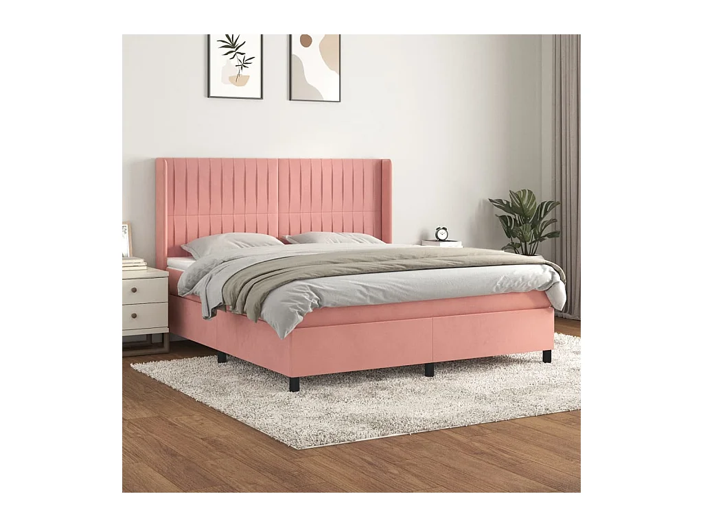 Boxspring met matras fluweel roze 160x200 cm