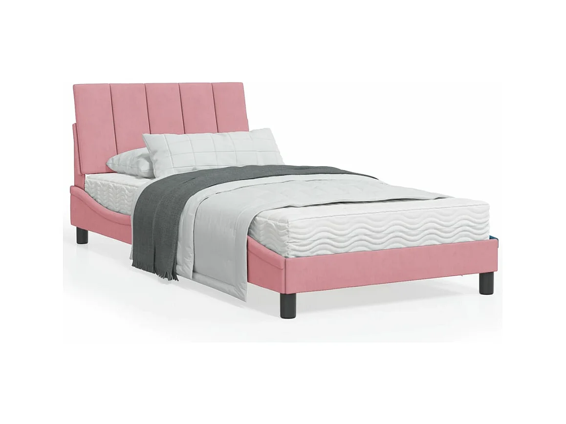 Bed met matras "Hanko" fluweel roze 100x200 cm