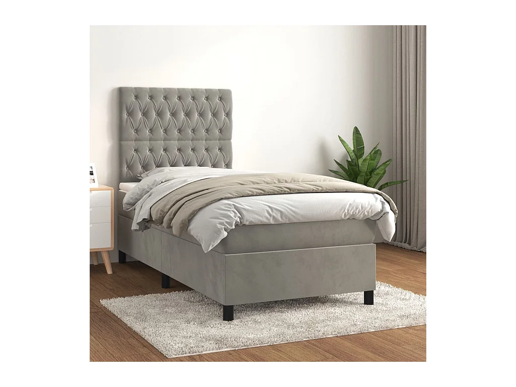 Lit à sommier tapissier et matelas Gris clair 90x190 cm Velours