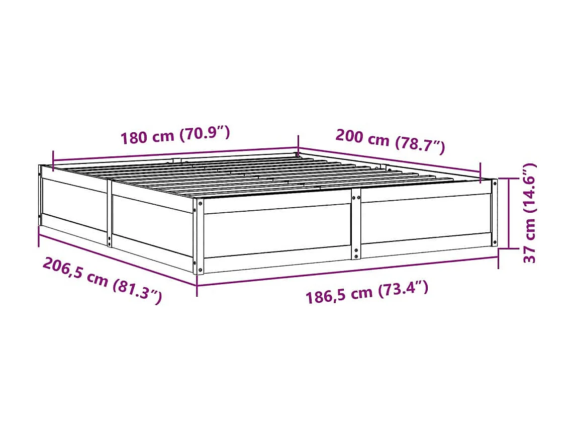 Cadre de lit 180x200 cm bois de pin massif