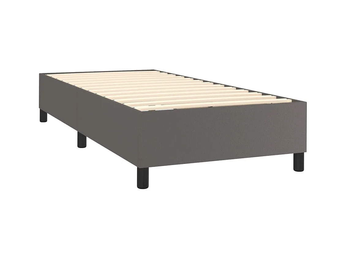 Cama box spring con colchón cuero sintético gris 90x190 cm