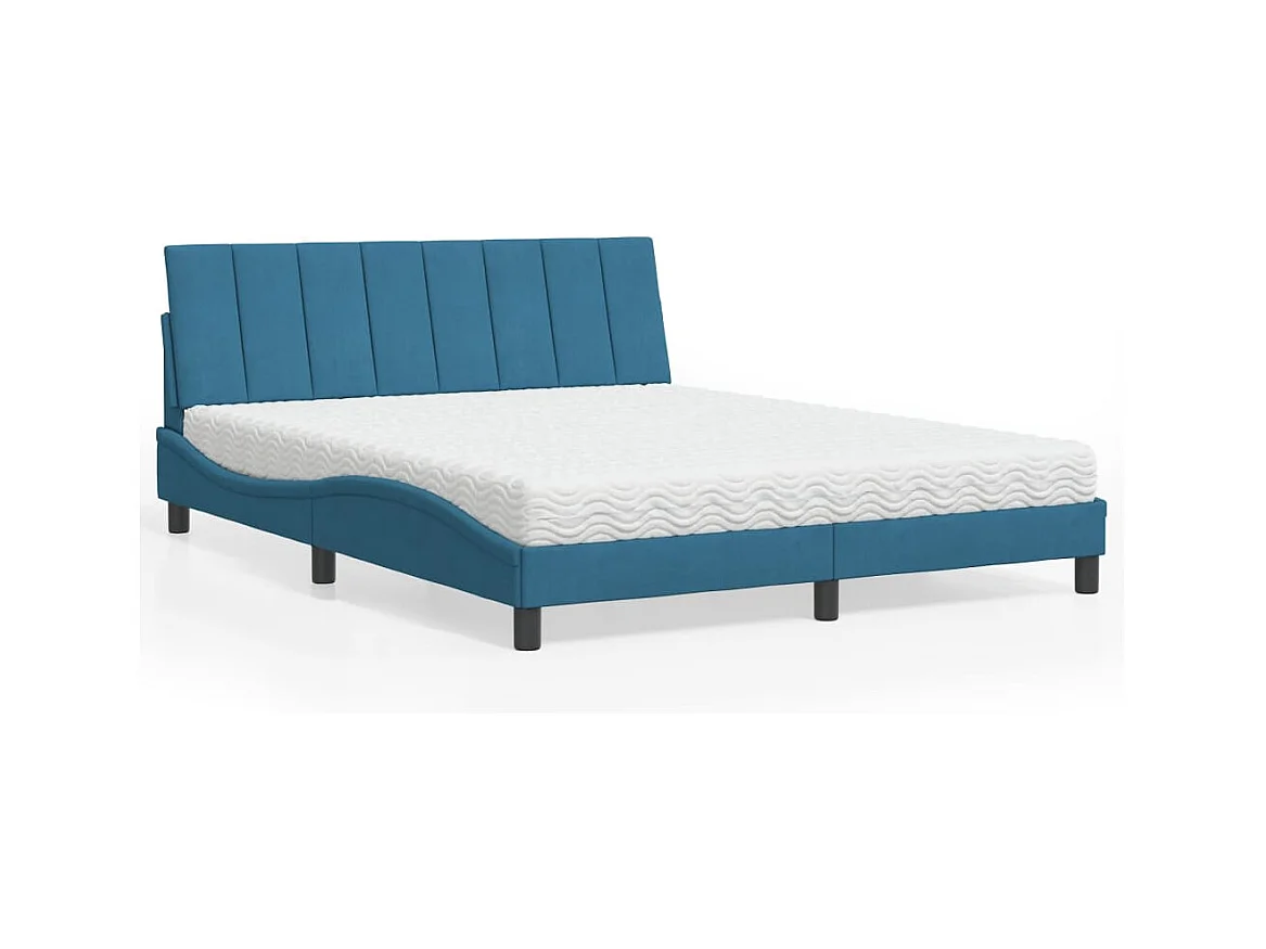 Cama con colchón terciopelo azul 160x200 cm