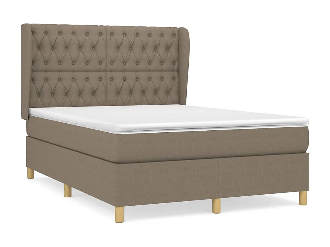 Cama box spring con colchón tela gris taupe 140x200 cm