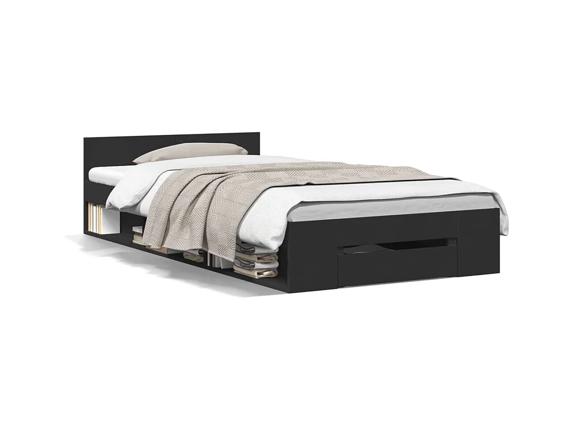 Estrutura de cama c/ gaveta 100x200 cm derivados madeira preto