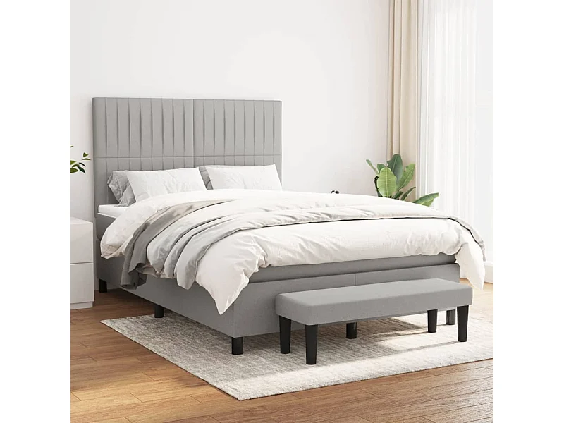 Cama box spring con colchón tela gris claro 140x190 cm