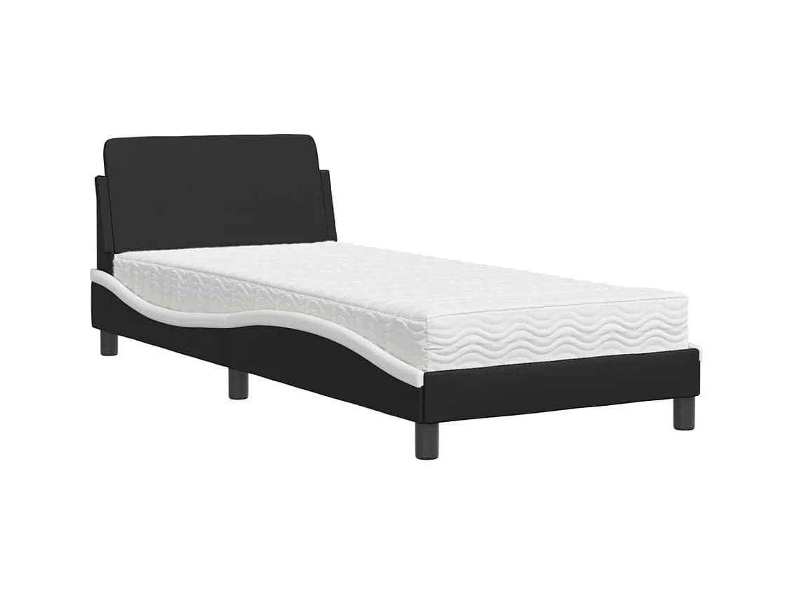 Cama com colchão 80x200 cm couro artificial preto e branco