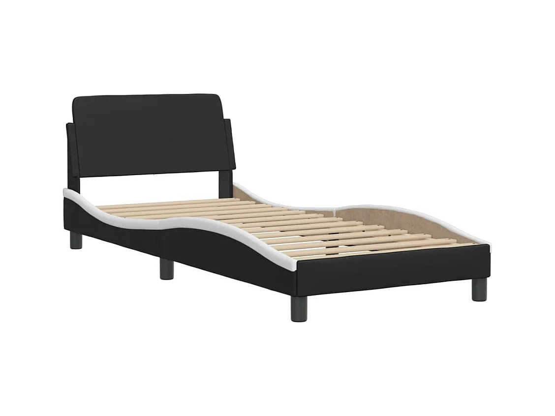Cama com colchão 80x200 cm couro artificial preto e branco