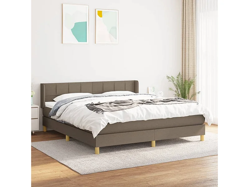 Cama box spring con colchón tela gris taupe 180x200 cm
