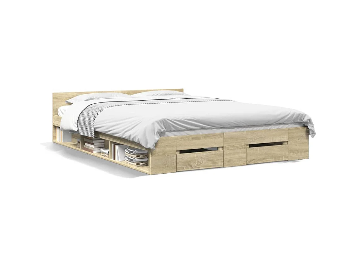 Cama con cajones madera de ingeniería roble Sonoma 120x190 cm