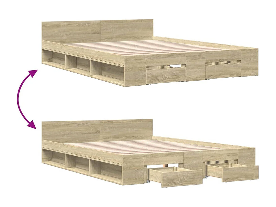 Cama con cajones madera de ingeniería roble Sonoma 120x190 cm