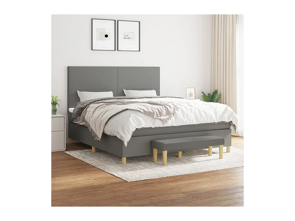 Lit à sommier tapissier avec matelas Gris foncé 160x200cm Tissu