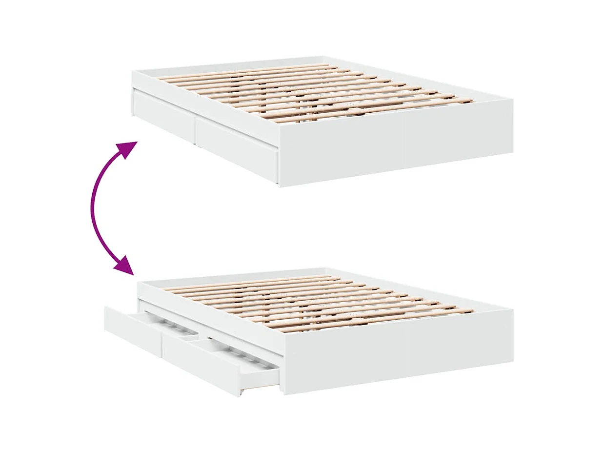 Cadre de lit avec tiroirs blanc 120x200 cm bois d'ingénierie