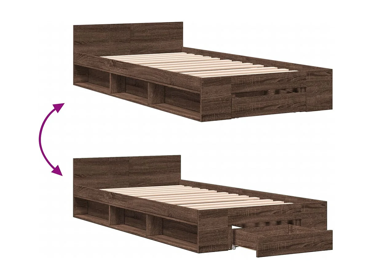 Cama con cajón madera de ingeniería marrón roble 90x190 cm