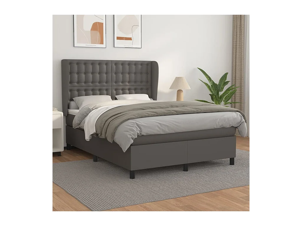 Boxspring met matras kunstleer grijs 140x190 cm