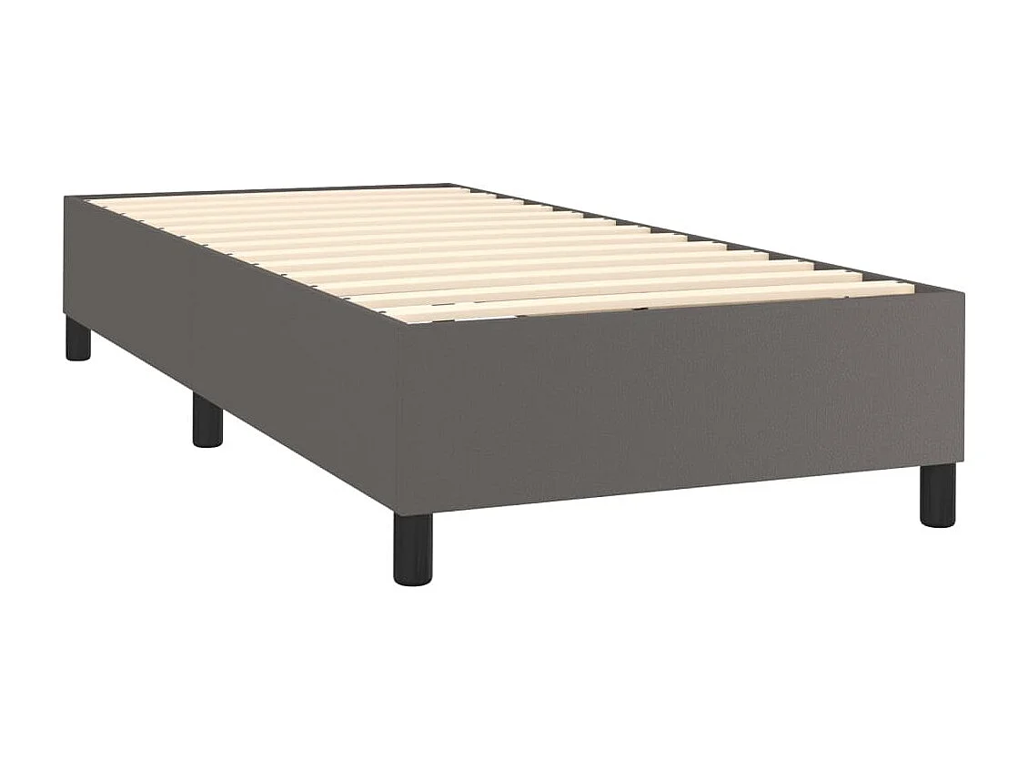 Cama box spring con colchón cuero sintético gris 90x200 cm