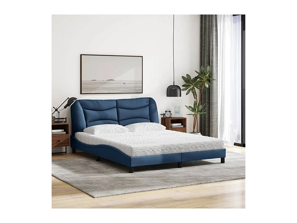 Cama con colchón de tela azul 160x200 cm