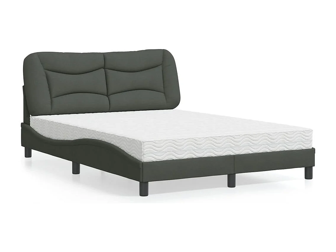 Lit avec matelas gris foncé 140x190 cm tissu