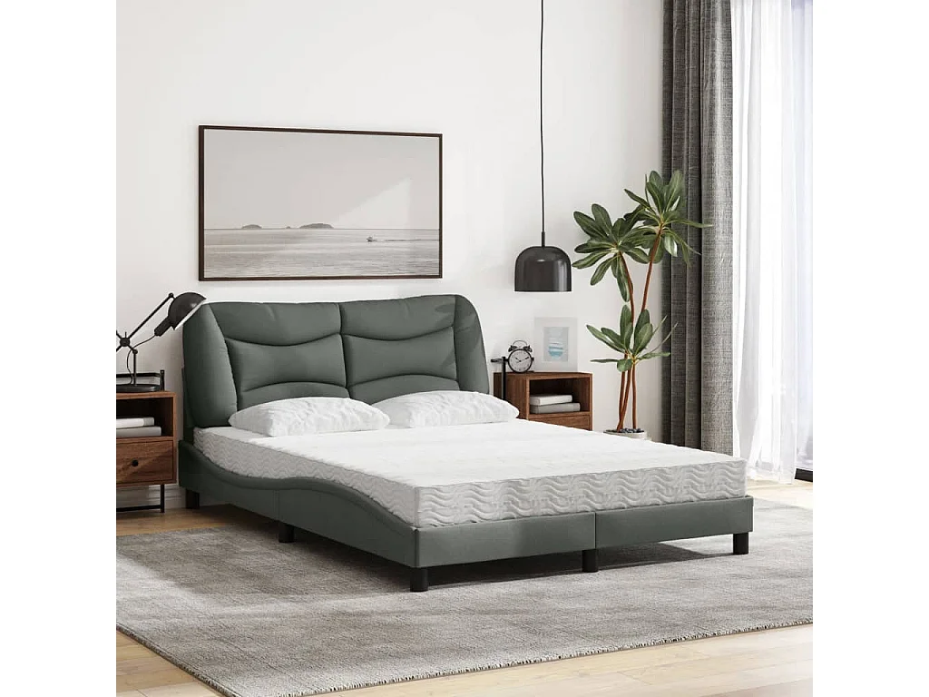 Lit avec matelas gris foncé 140x190 cm tissu