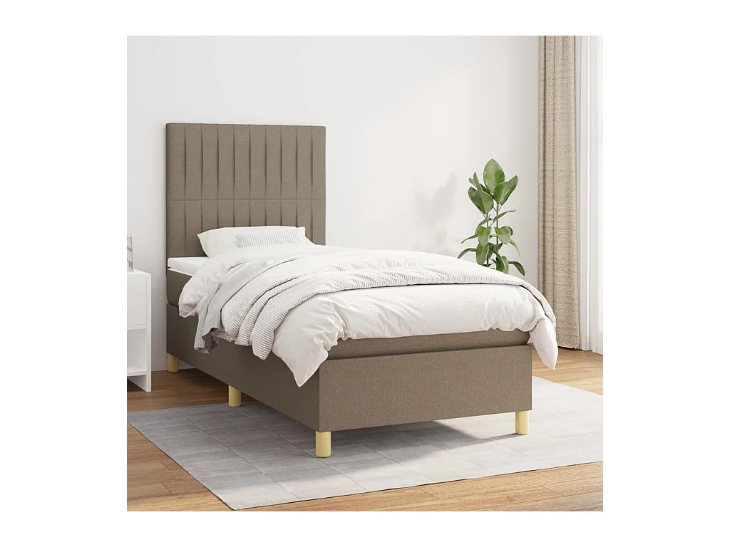 Cama box spring con colchón tela gris taupe 80x200 cm