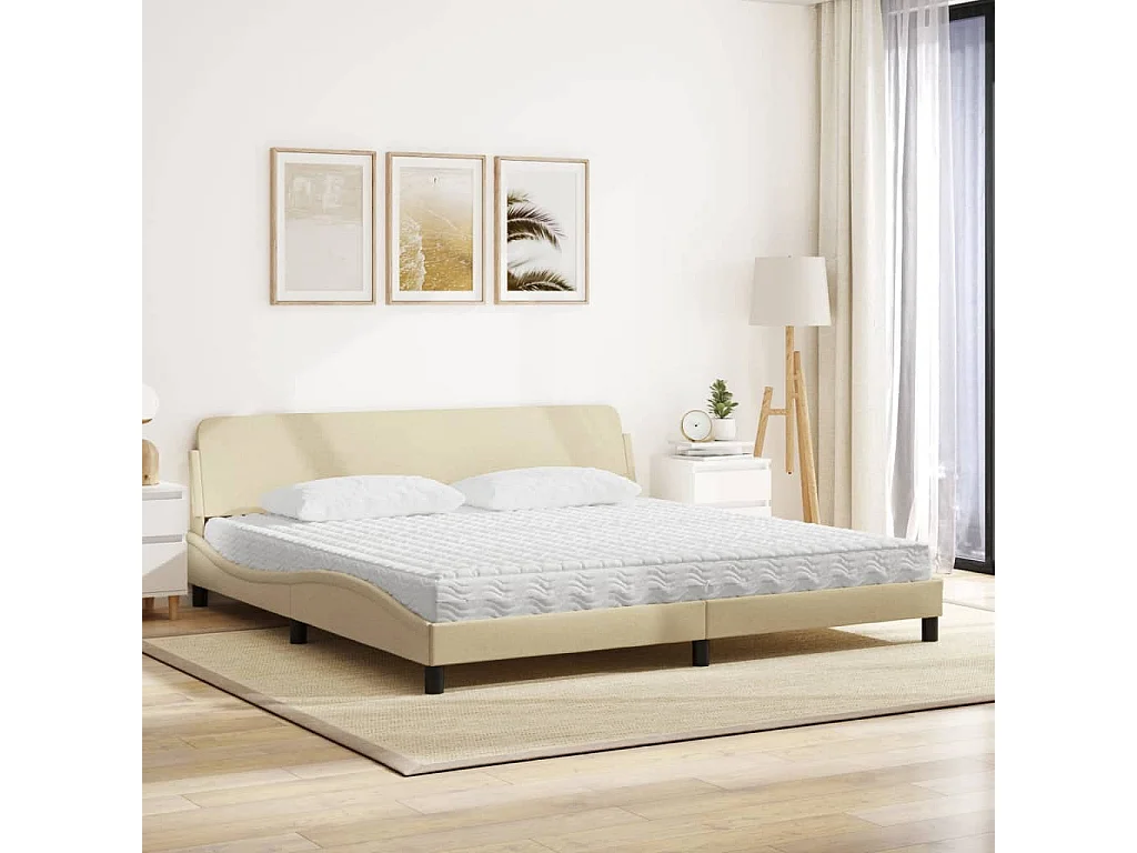Cama com colchão 200x200 cm tecido cor creme
