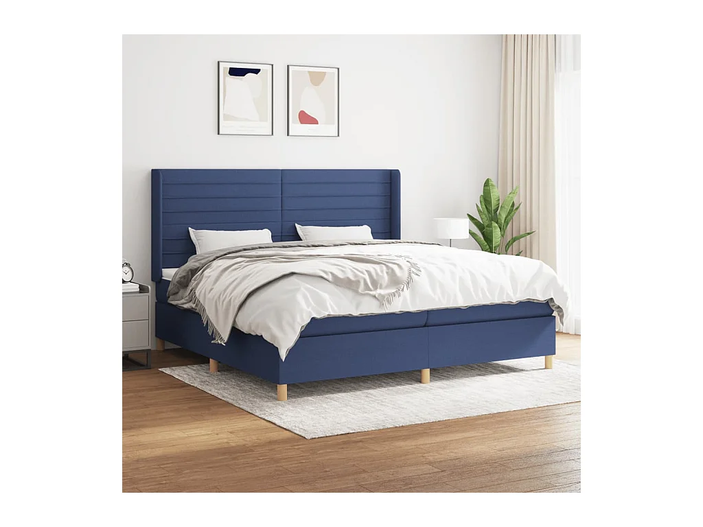 Boxspring met matras stof blauw 200x200 cm