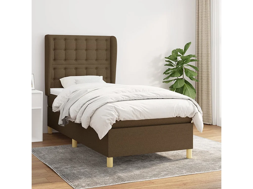 Cama box spring con colchón tela marrón oscuro 90x190 cm