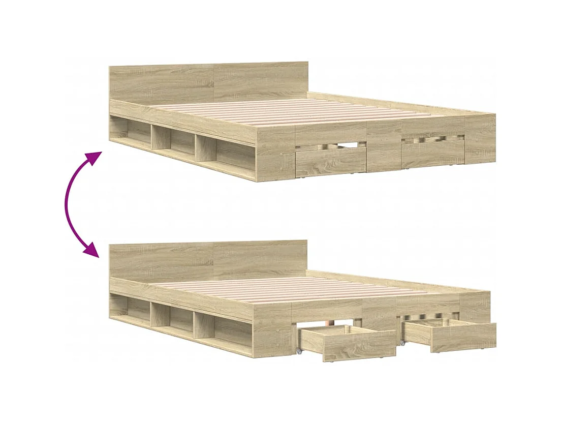Cama con cajones madera ingeniería roble Sonoma 120x200 cm