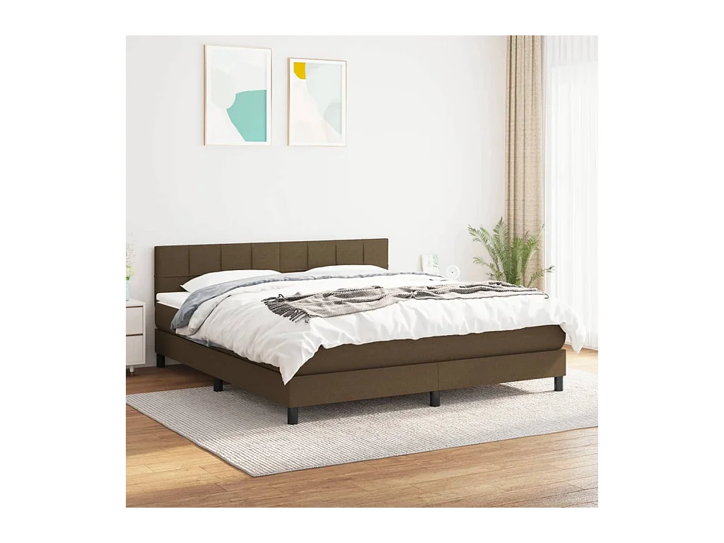 Cama box spring con colchón tela marrón oscuro 160x200 cm