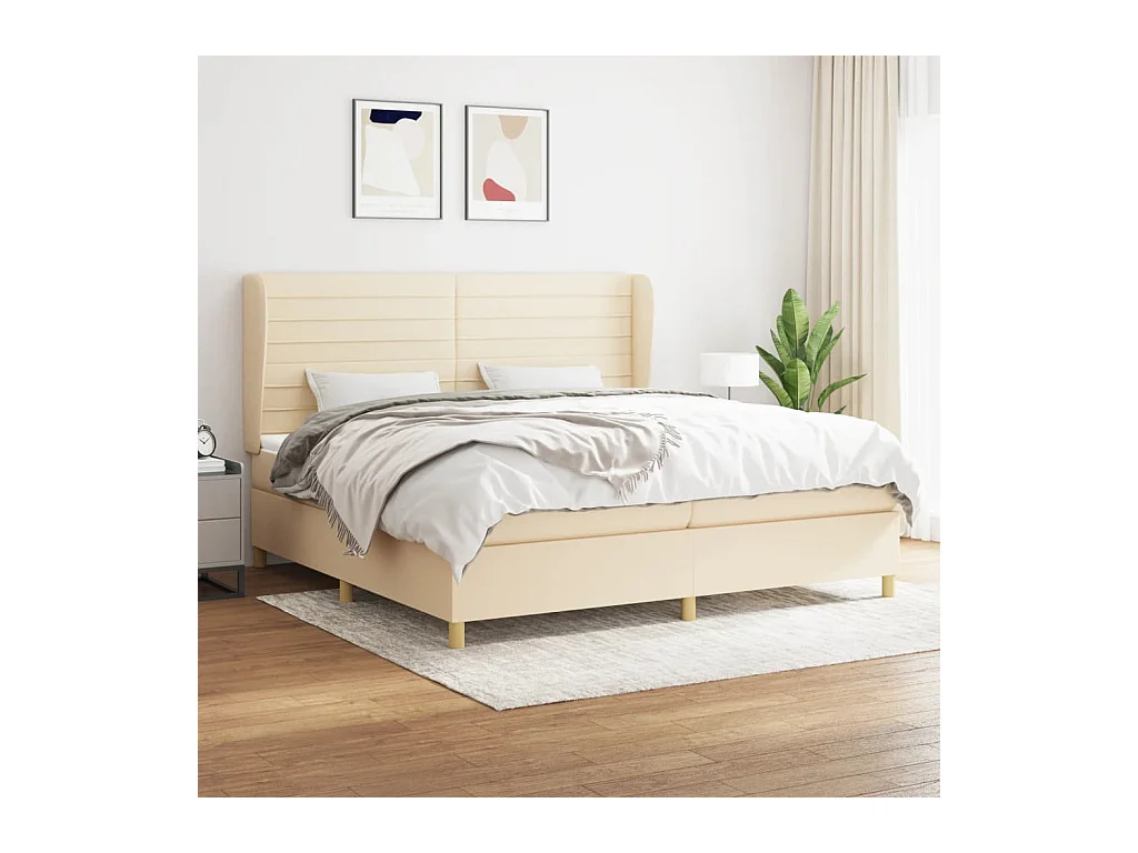 Boxspring met matras stof crèmekleurig 200x200 cm