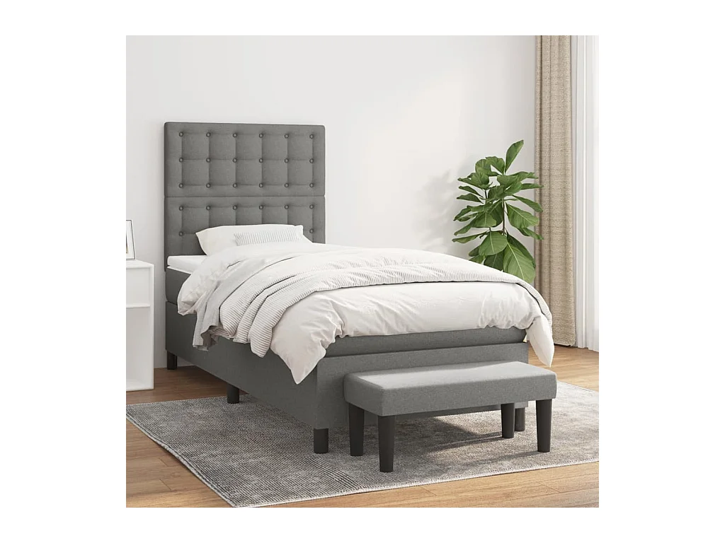 Boxspring met matras stof donkergrijs 100x200 cm