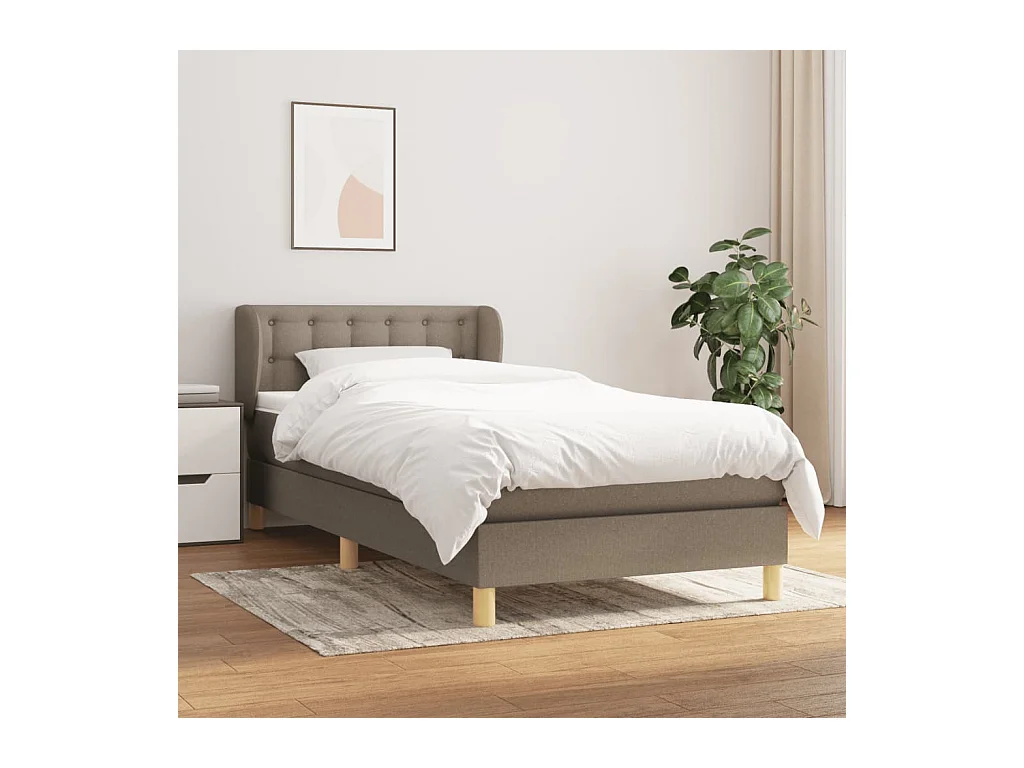 Cama box spring con colchón tela gris taupe 100x200 cm