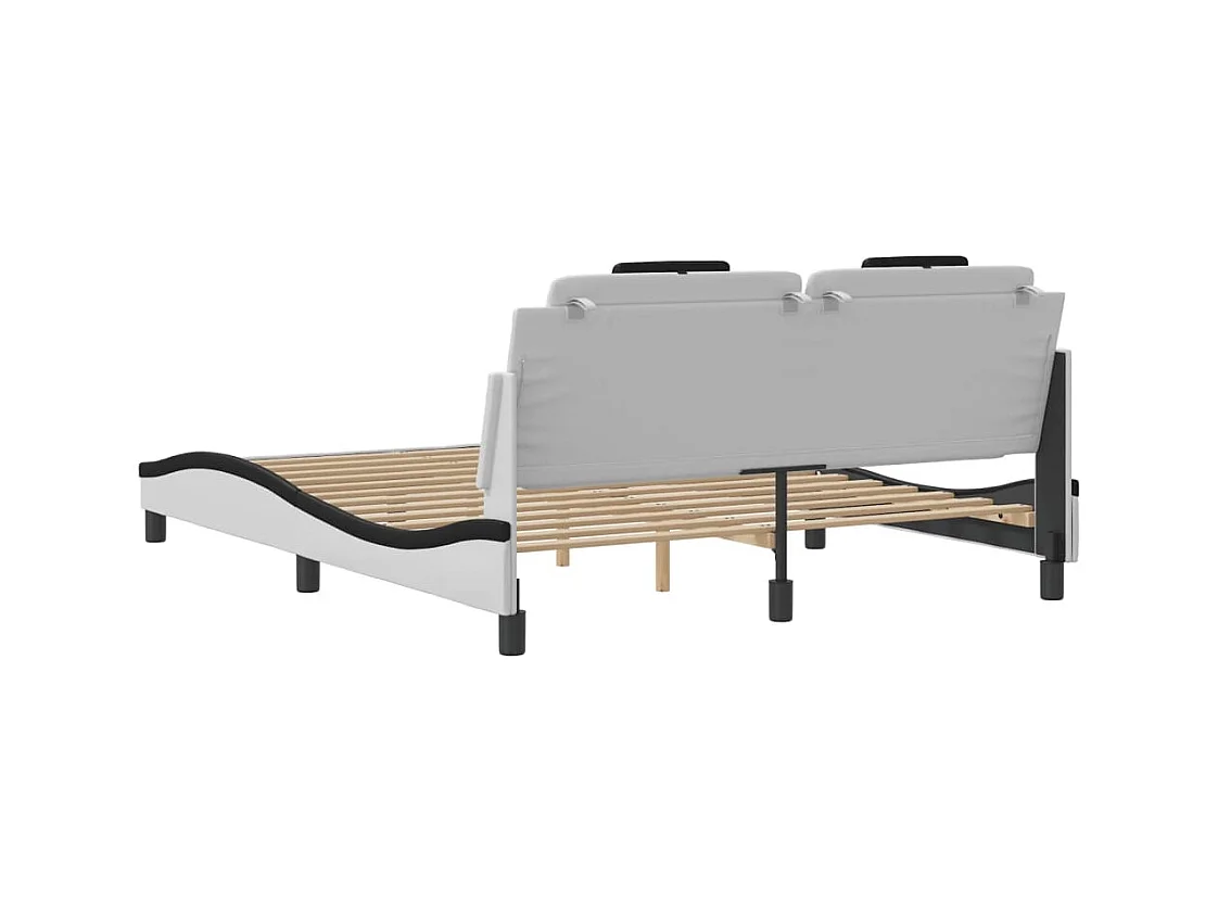 Estrutura cama c/ cabeceira 160x200 couro artif. branco/preto