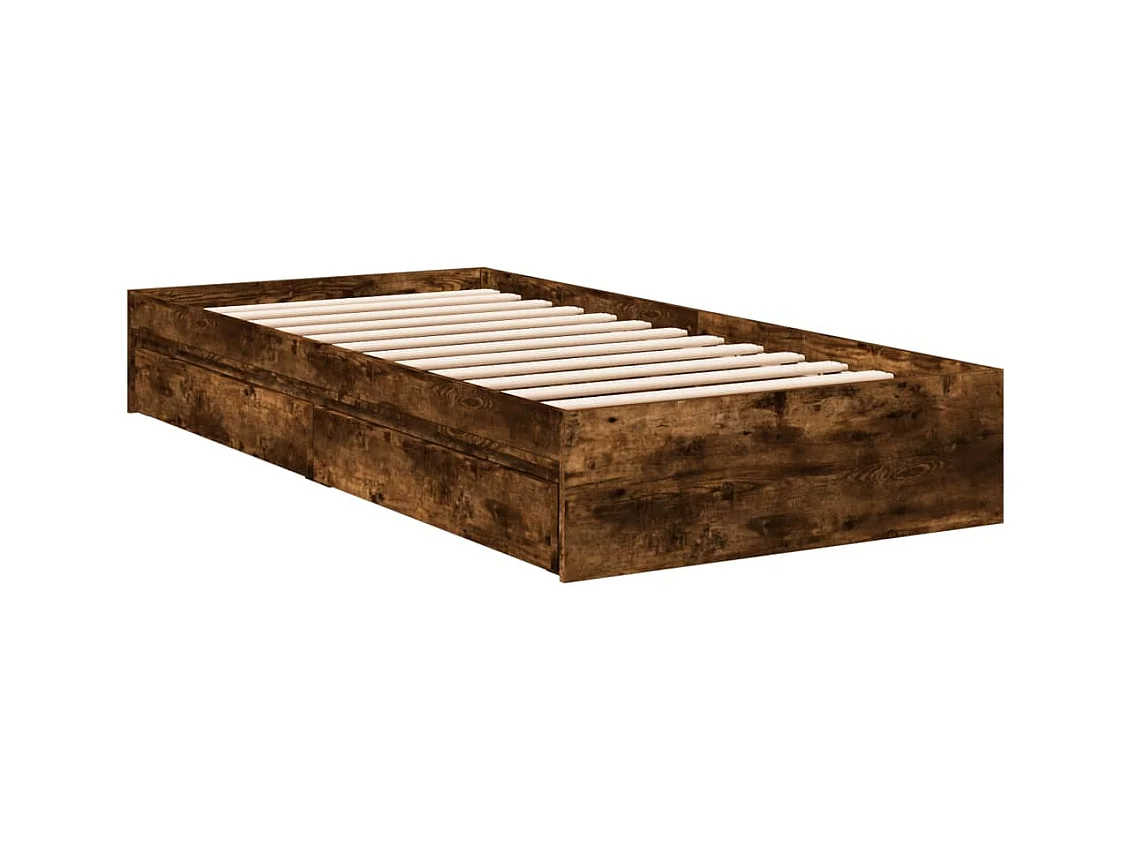Cama con cajones madera de ingeniería roble ahumado 90x190 cm