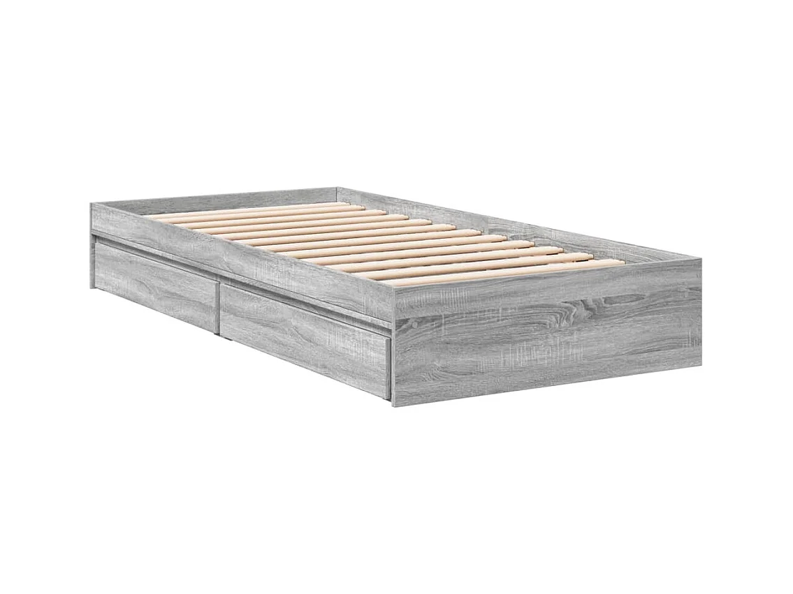 Cama con cajones madera ingeniería gris Sonoma 90x200 cm