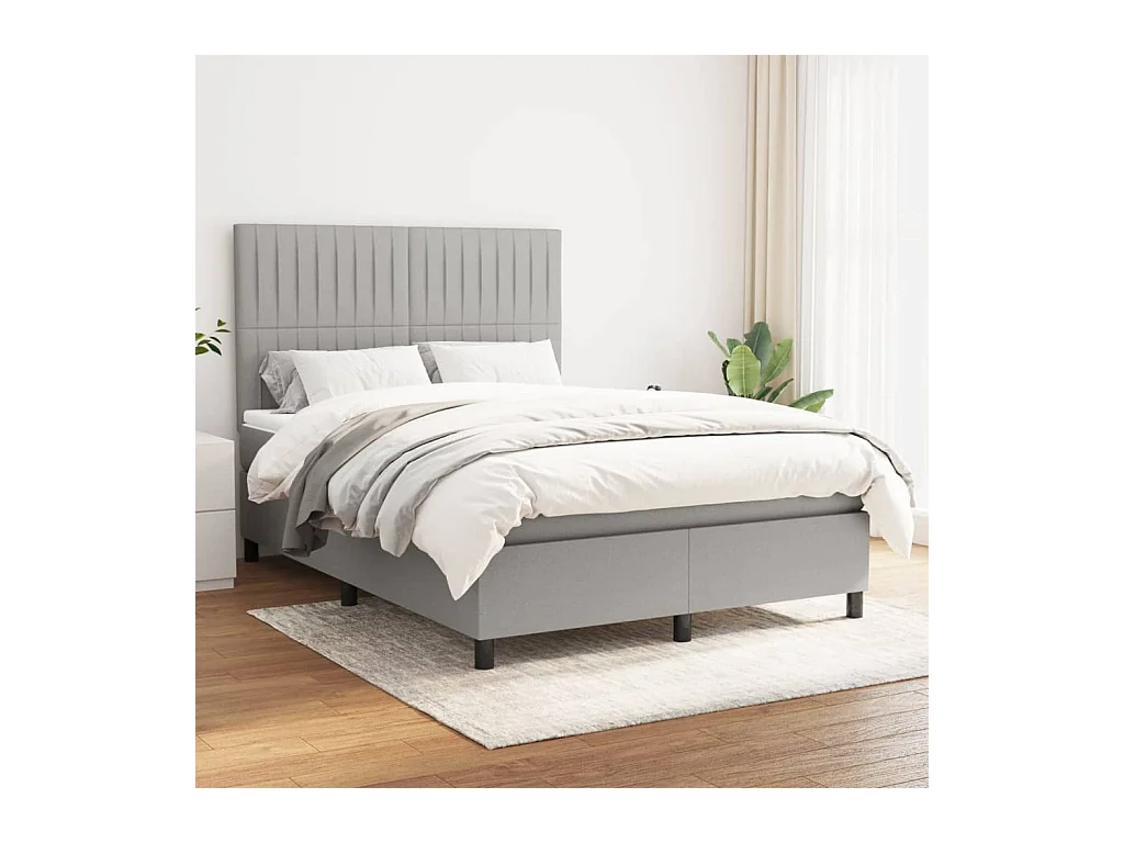 Lit à sommier tapissier avec matelas Gris clair 140x200cm Tissu