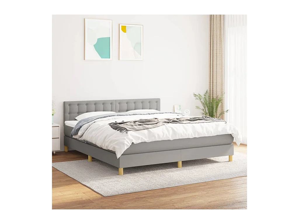 Lit à sommier tapissier avec matelas Gris clair 160x200cm Tissu