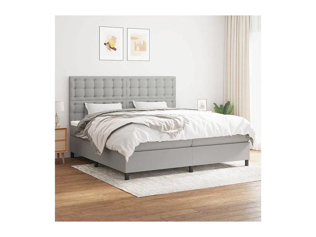 Boxspring met matras stof lichtgrijs 200x200 cm