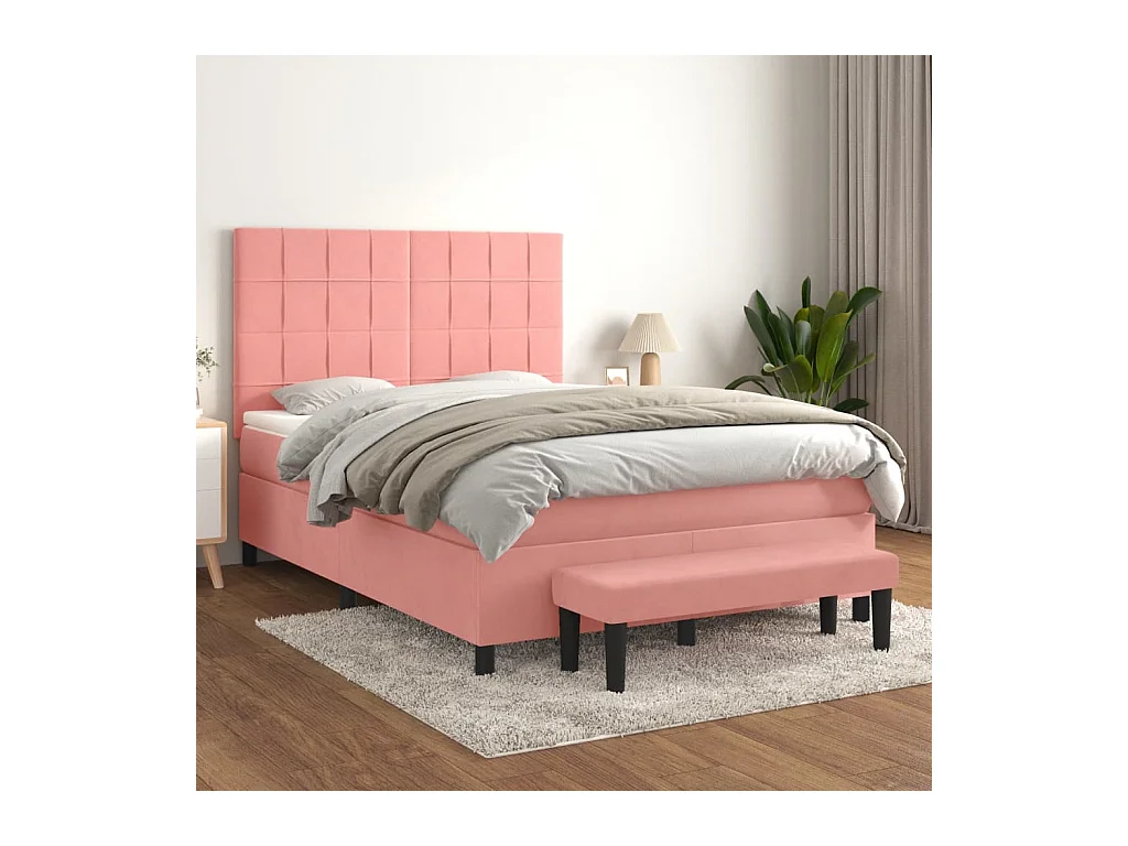 Boxspring met matras fluweel roze 140x190 cm