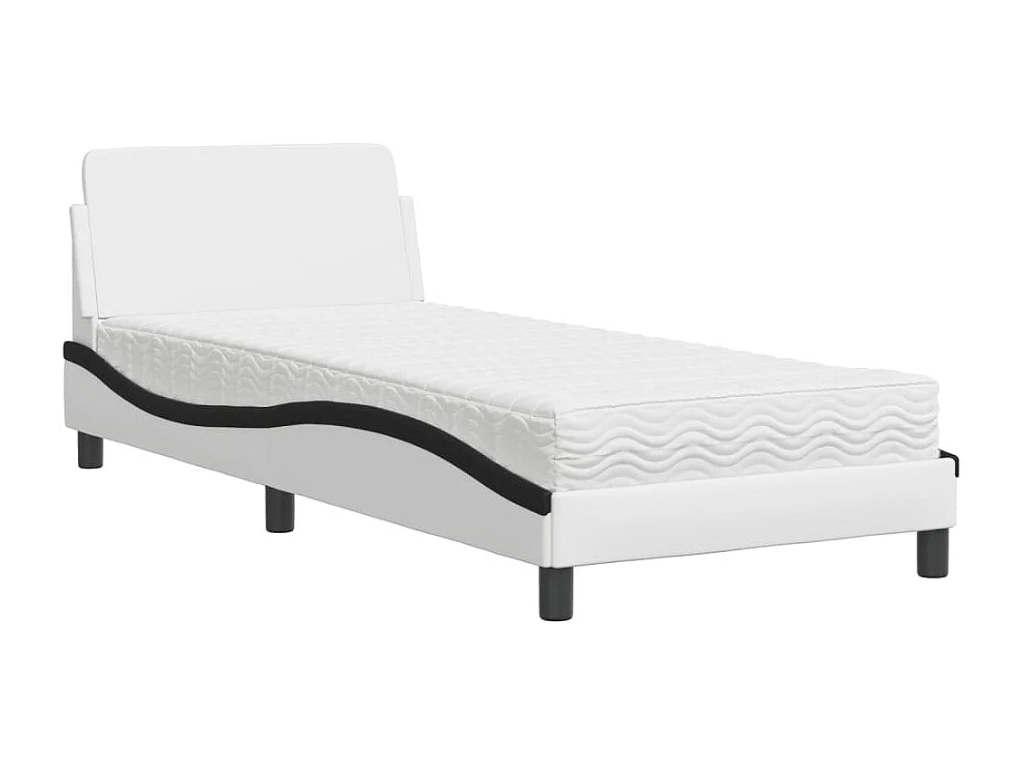 Cama con colchón cuero sintético blanco y negro 90x190 cm