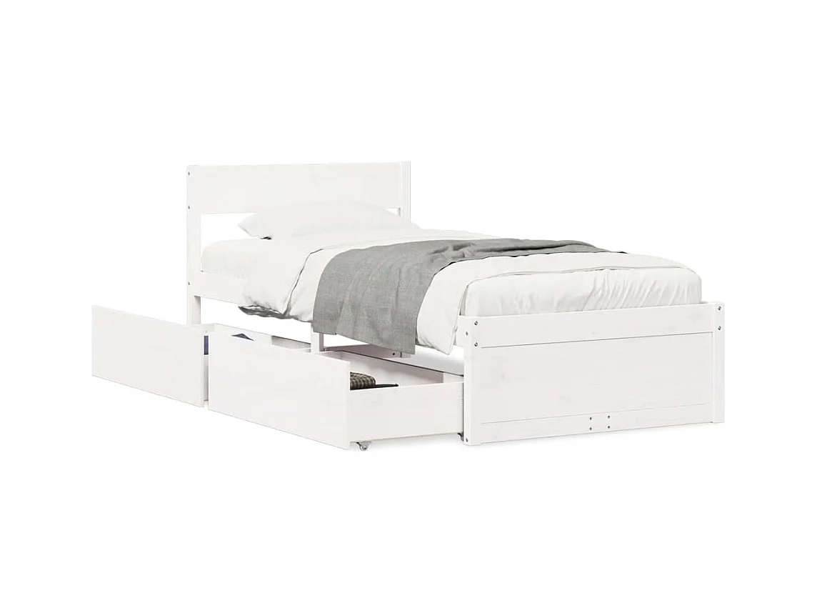 Cadre de lit avec tiroirs blanc 90x190 cm bois pin massif