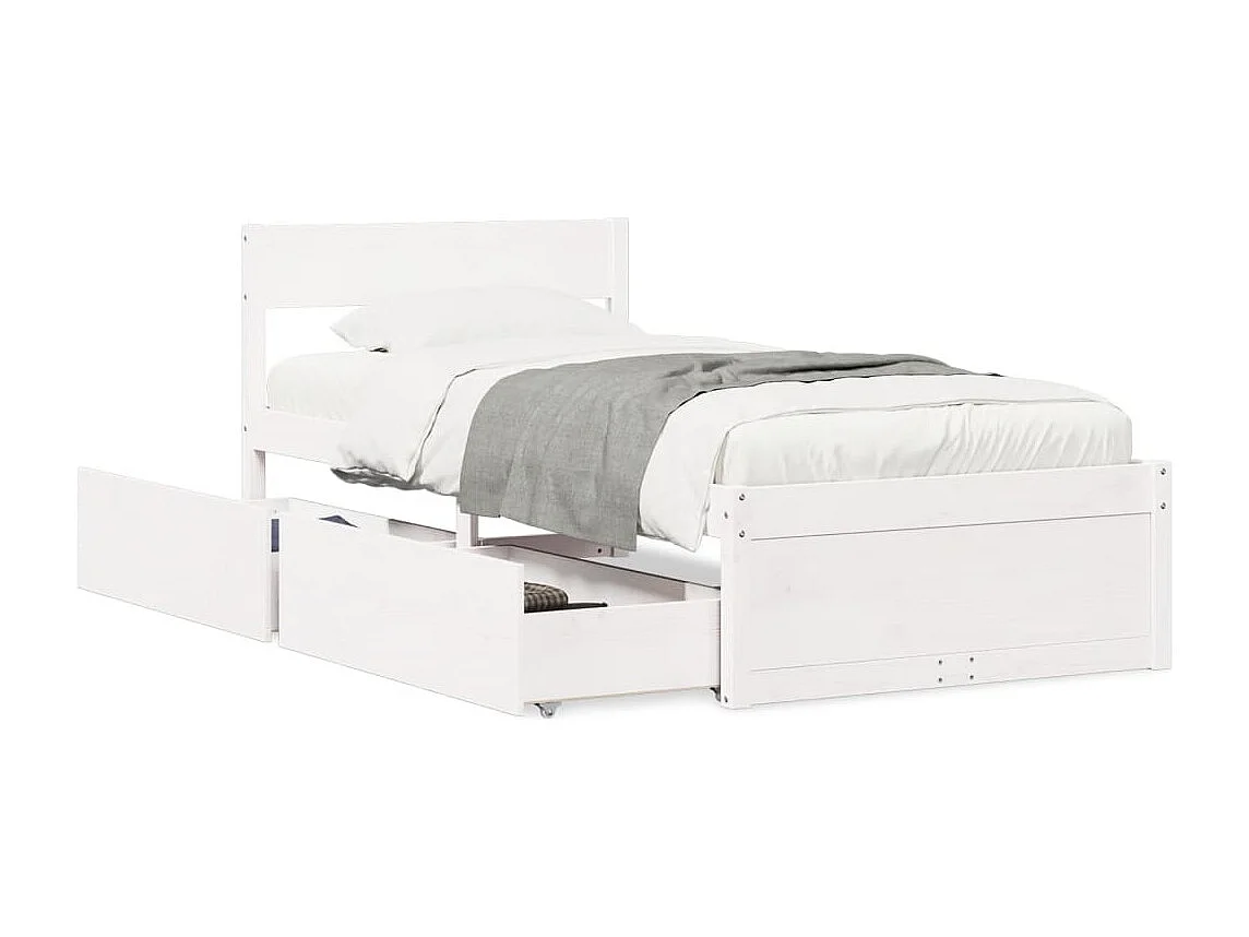 Cadre de lit avec tiroirs blanc 90x190 cm bois pin massif