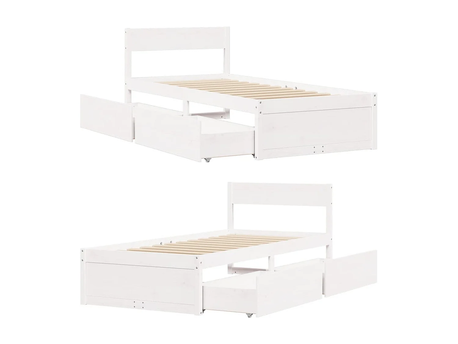 Cadre de lit avec tiroirs blanc 90x190 cm bois pin massif