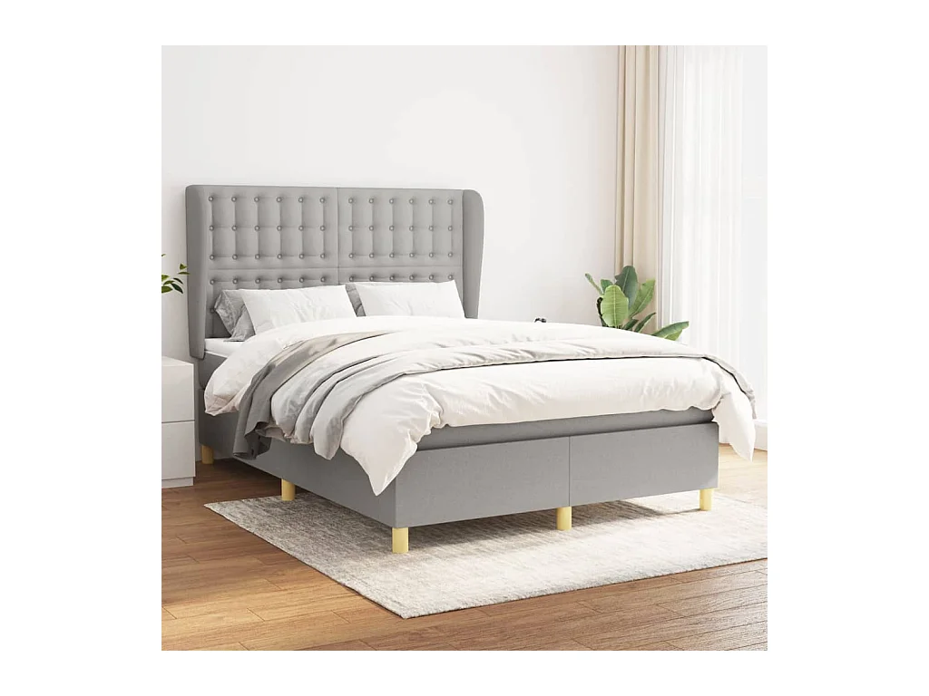Lit à sommier tapissier avec matelas Gris clair 140x190cm Tissu