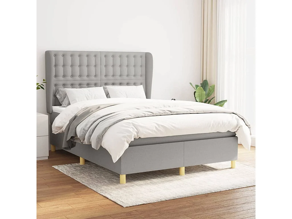 Cama box spring con colchón tela gris claro 140x190 cm