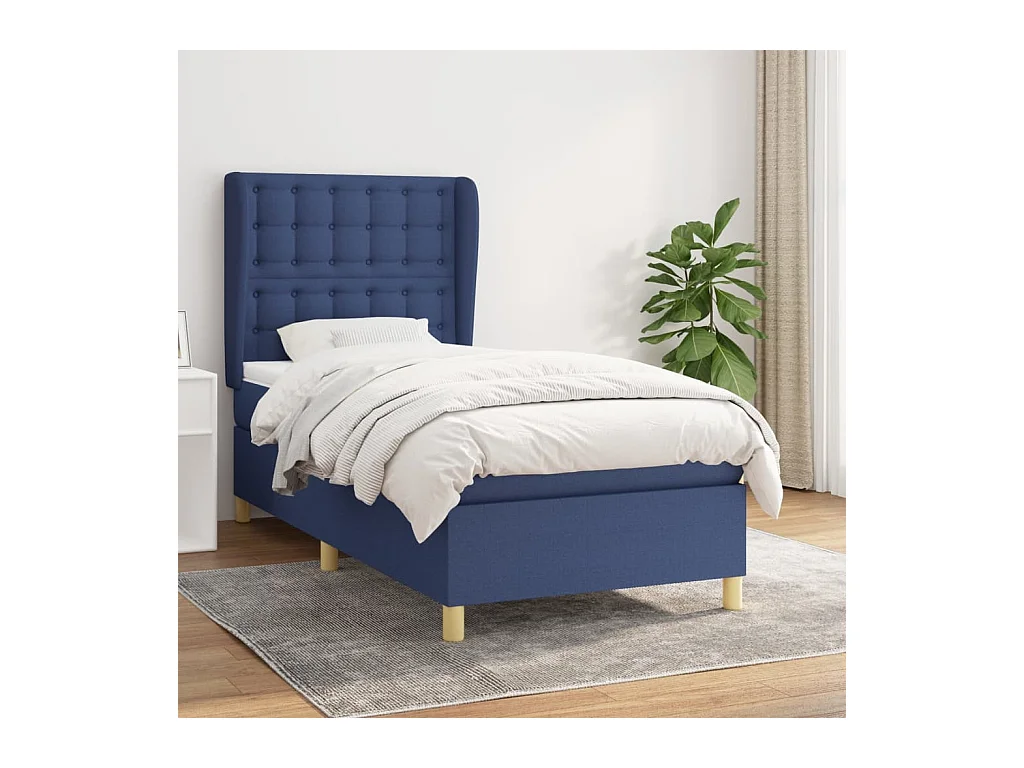 Boxspring met matras stof blauw 90x200 cm