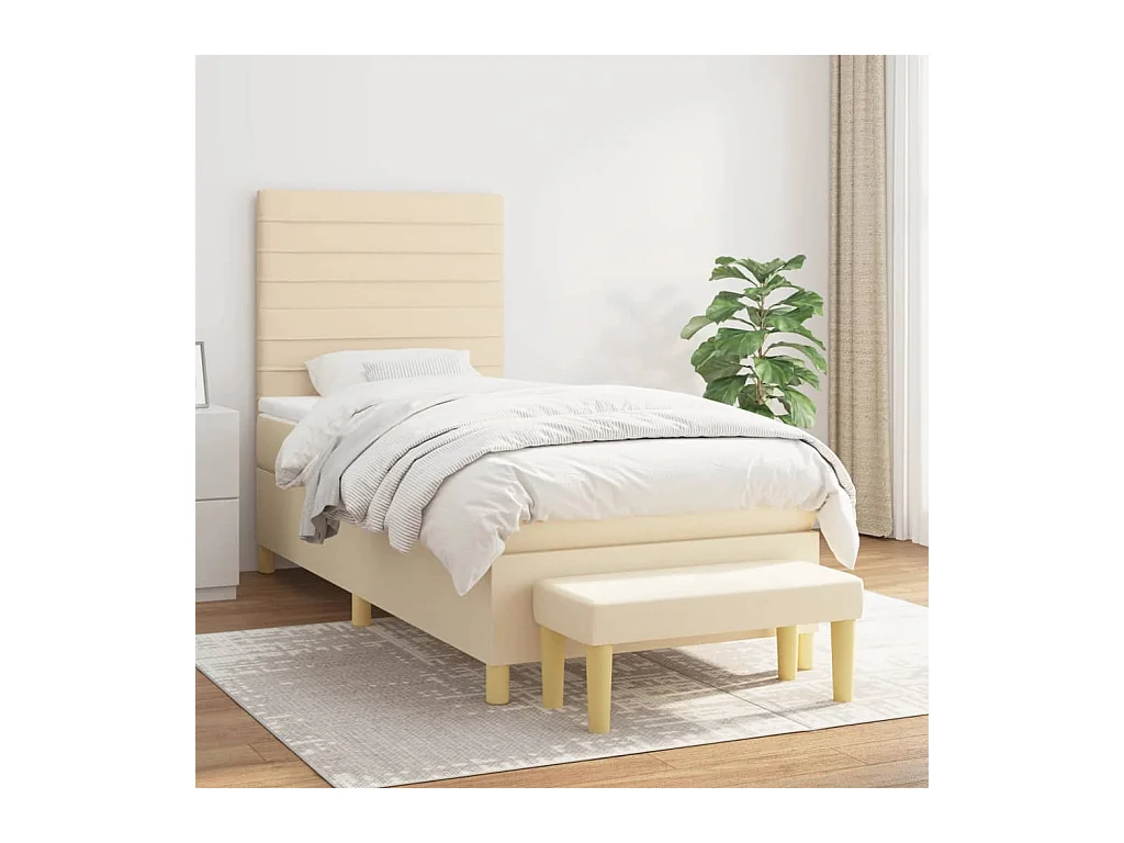 Cama box spring con colchón tela color crema 90x200 cm