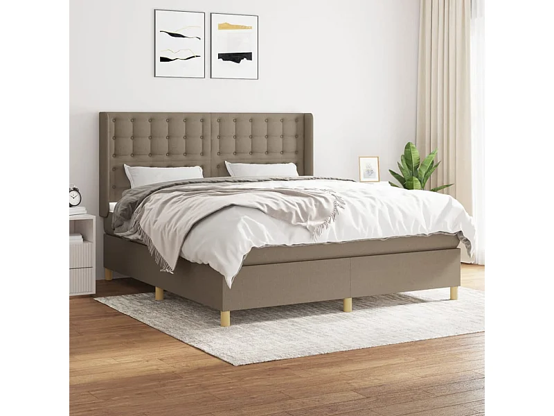 Cama box spring con colchón tela gris taupe 180x200 cm