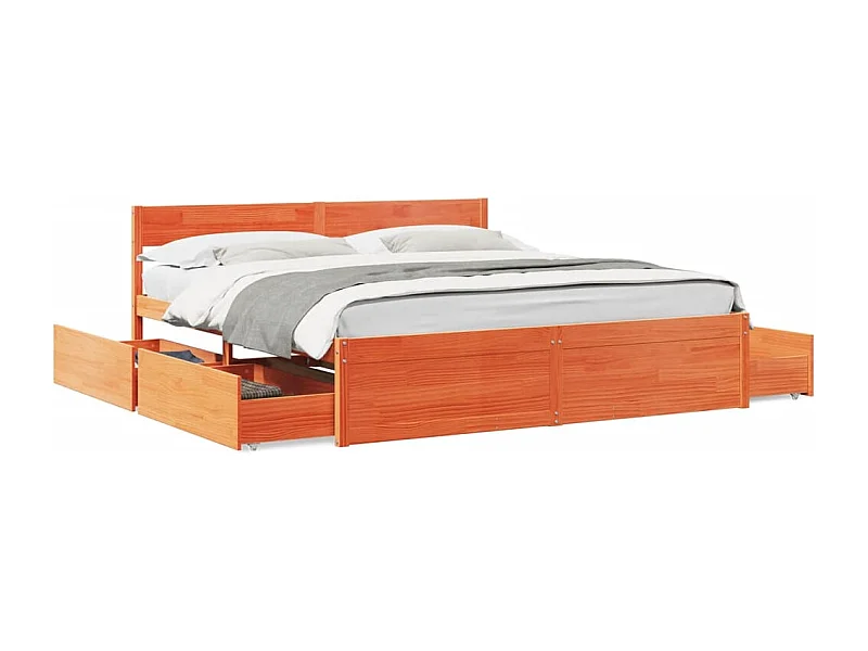 Cadre de lit avec tiroirs cire marron 200x200cm bois pin massif